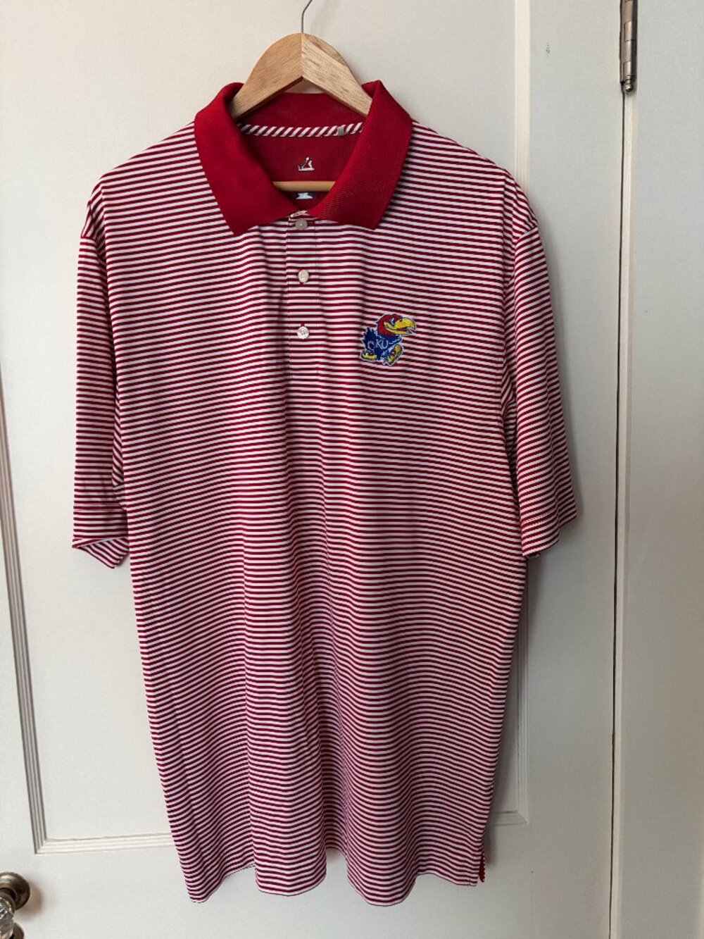 Kansas Jayhawks Cutter and Buck KU red striped polo mens size XL